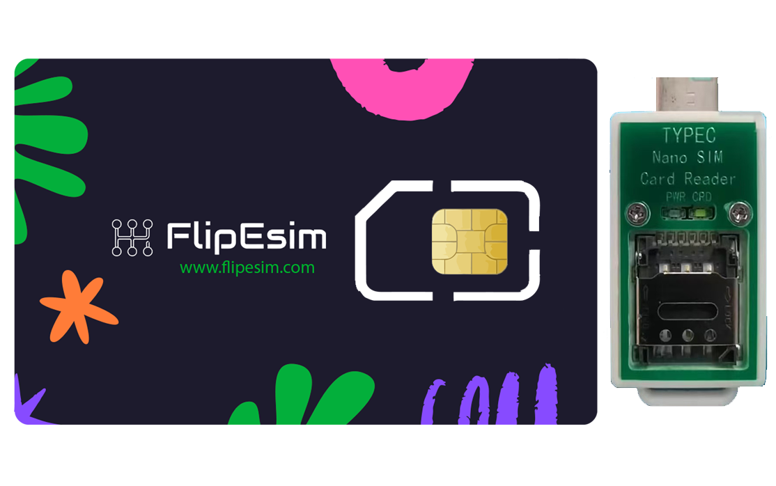 Flipesim physical eSIM card and USB-C card reader